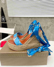 Christian Louboutin Printed Silk Scarf Tie Espadrille Sandals