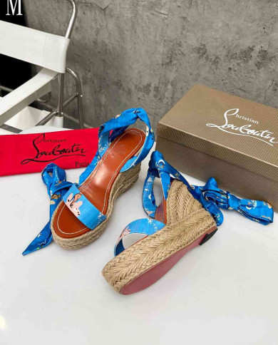 Christian Louboutin Printed Silk Scarf Tie Espadrille Sandals