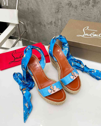 Christian Louboutin Printed Silk Scarf Tie Espadrille Sandals