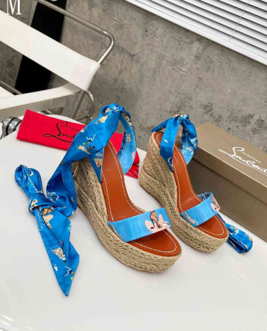 Christian Louboutin Printed Silk Scarf Tie Espadrille Sandals