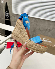 Christian Louboutin Printed Silk Scarf Tie Espadrille Sandals