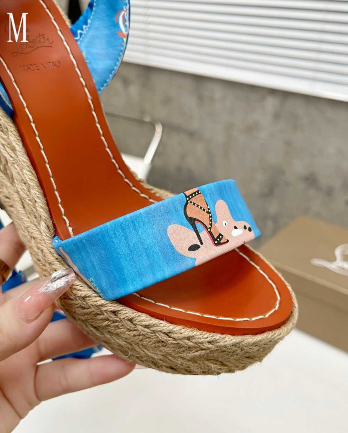 Christian Louboutin Printed Silk Scarf Tie Espadrille Sandals