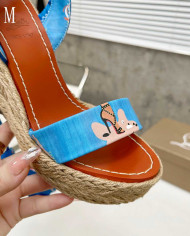 Christian Louboutin Printed Silk Scarf Tie Espadrille Sandals