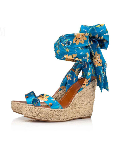 Christian Louboutin Printed Silk Scarf Tie Espadrille Sandals