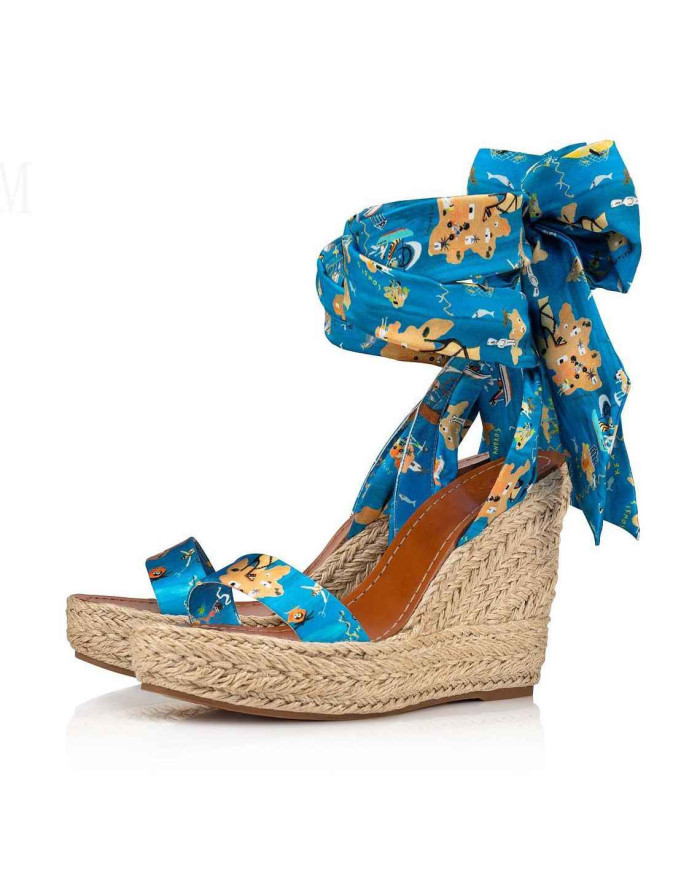 Christian Louboutin Printed Silk Scarf Tie Espadrille Sandals