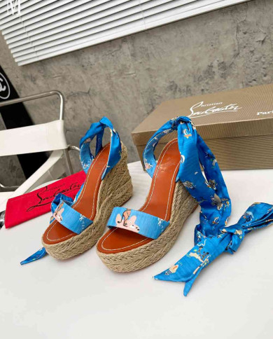 Christian Louboutin Printed Silk Scarf Tie Espadrille Sandals
