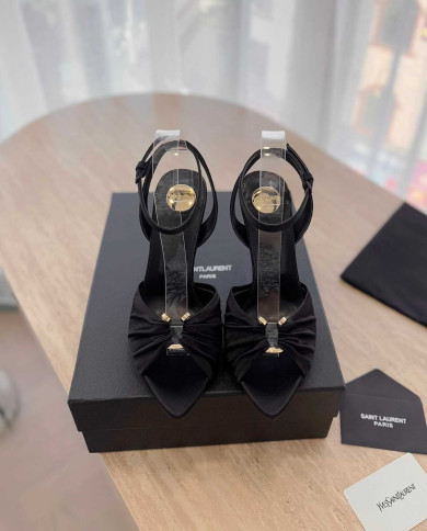 Saint Laurent Ruched Ankle Strap High Heel Sandals