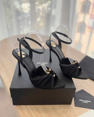 Saint Laurent Ruched Ankle Strap High Heel Sandals