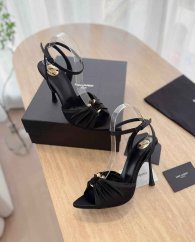 Saint Laurent Ruched Ankle Strap High Heel Sandals