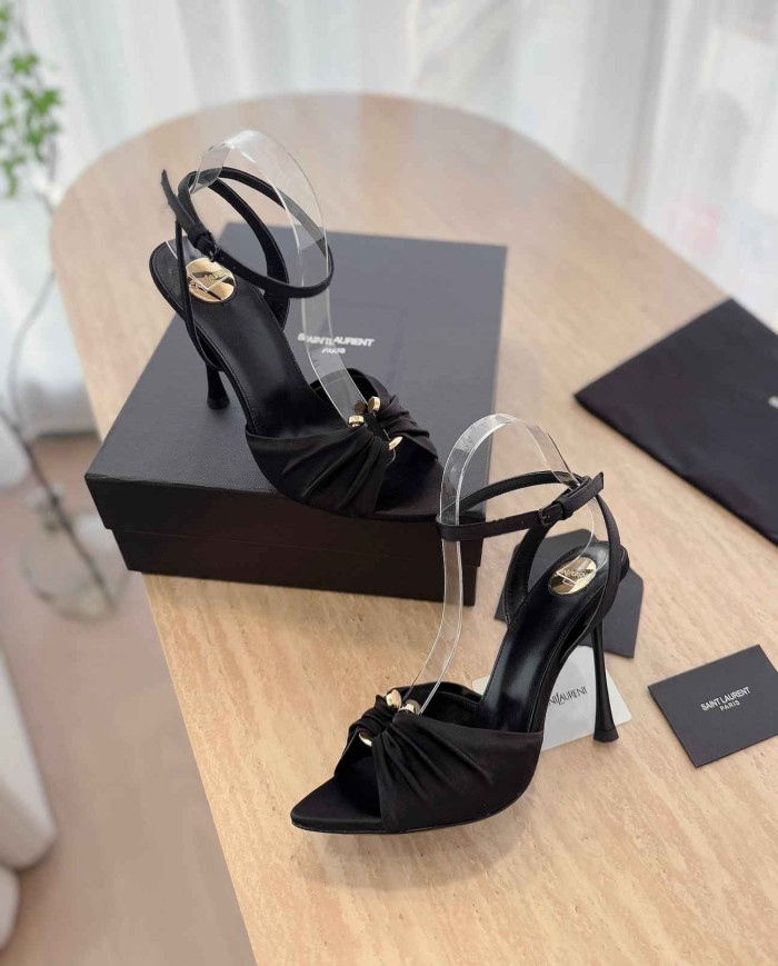 Saint Laurent Ruched Ankle Strap High Heel Sandals