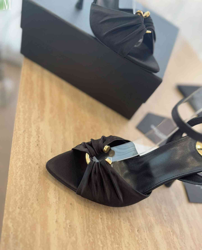 Saint Laurent Ruched Ankle Strap High Heel Sandals