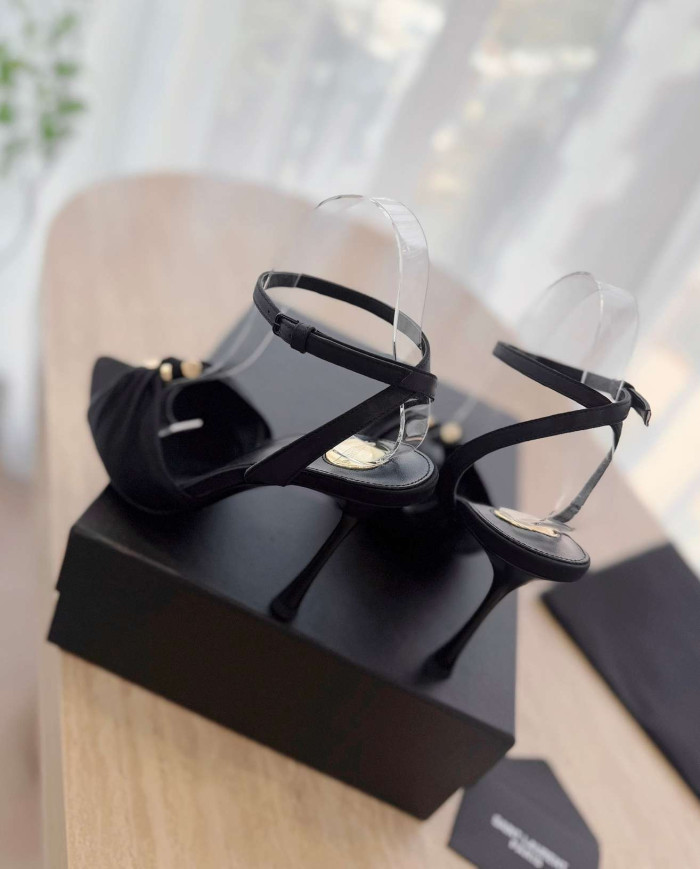 Saint Laurent Ruched Ankle Strap High Heel Sandals