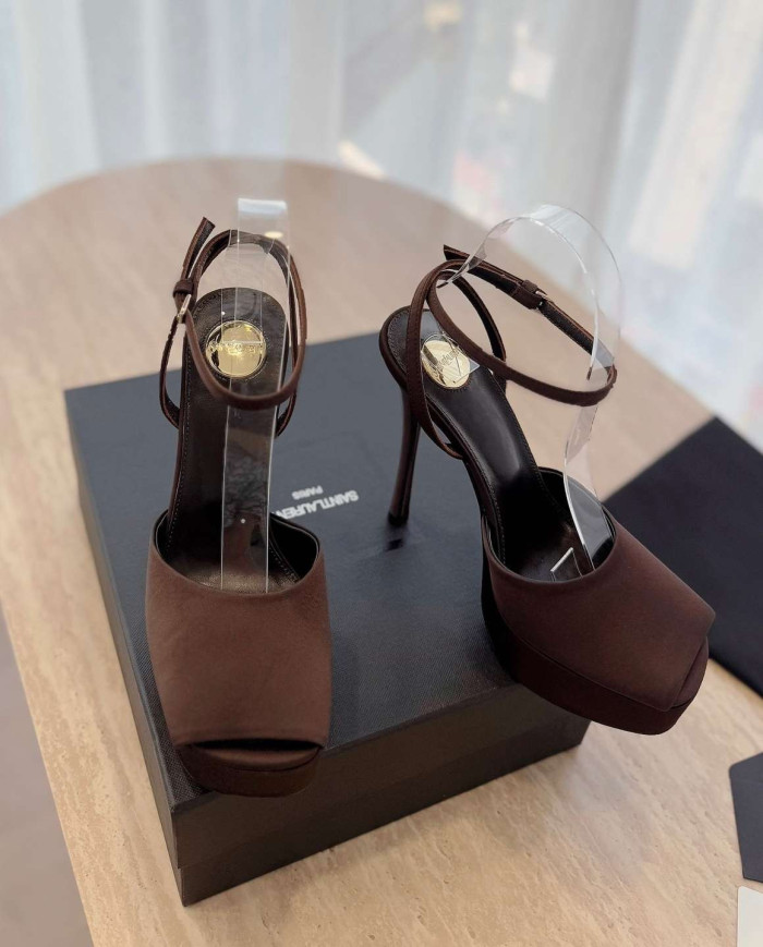 Saint Laurent Square Toe Ankle Strap High Heel Sandals