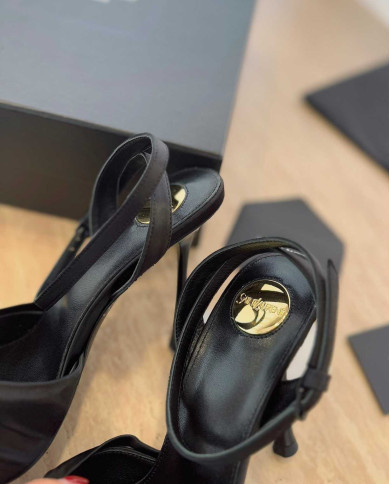 Saint Laurent Ruched Ankle Strap High Heel Sandals