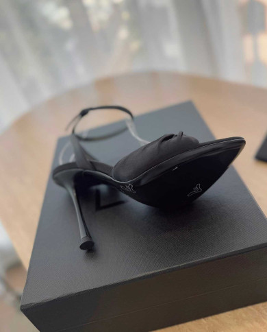 Saint Laurent Ruched Ankle Strap High Heel Sandals