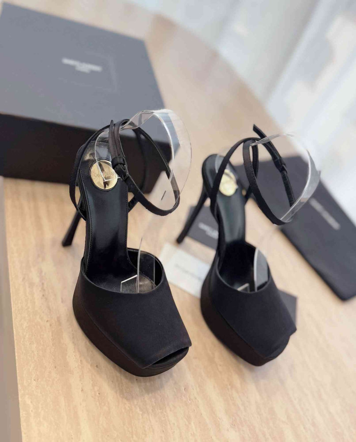 Saint Laurent Square Toe Ankle Strap High Heel Sandals