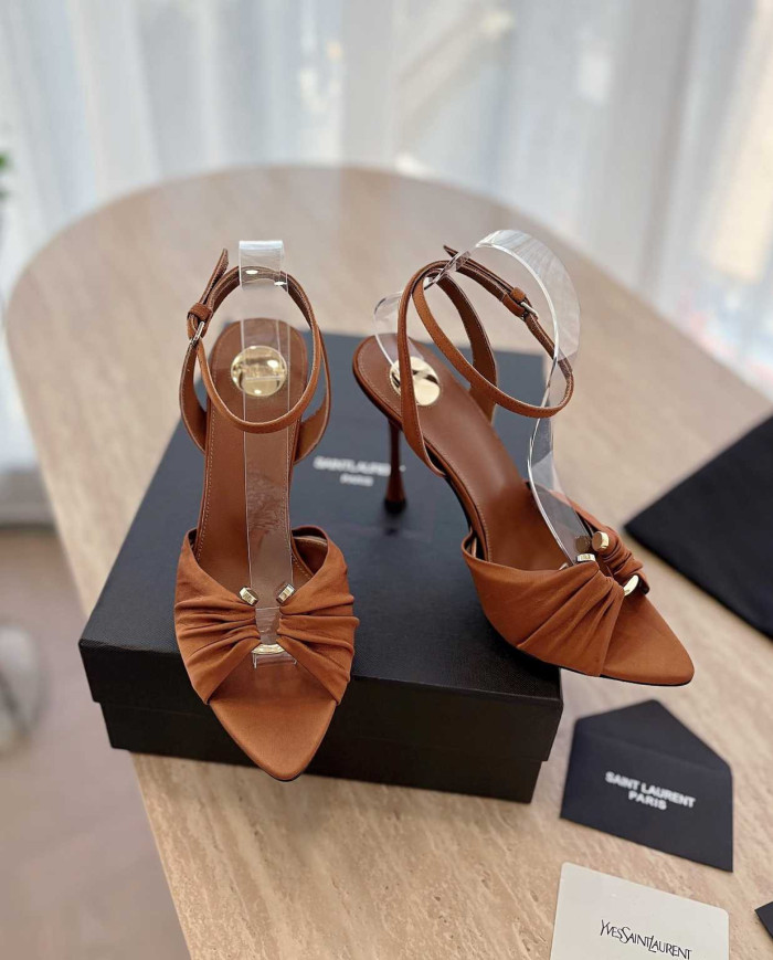 Saint Laurent Ruched Ankle Strap High Heel Sandals