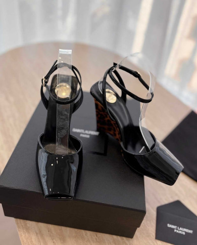 Saint Laurent Square Toe Wedge Sandals