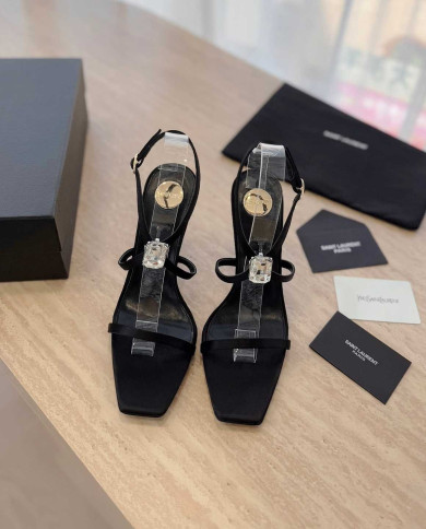 Saint Laurent Rhinestone Square Toe High Heel Sandals