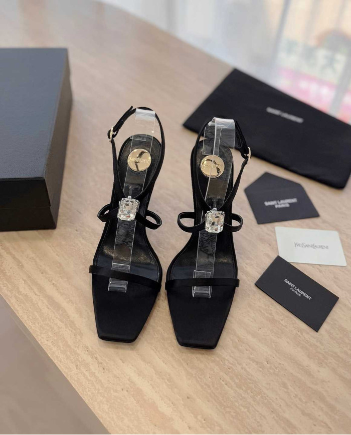 Saint Laurent Rhinestone Square Toe High Heel Sandals