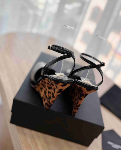 Saint Laurent Square Toe Wedge Sandals