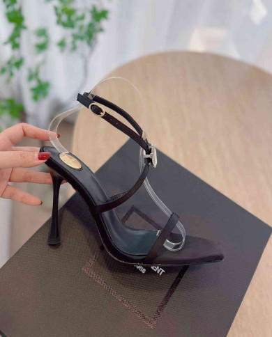 Saint Laurent Rhinestone Square Toe High Heel Sandals