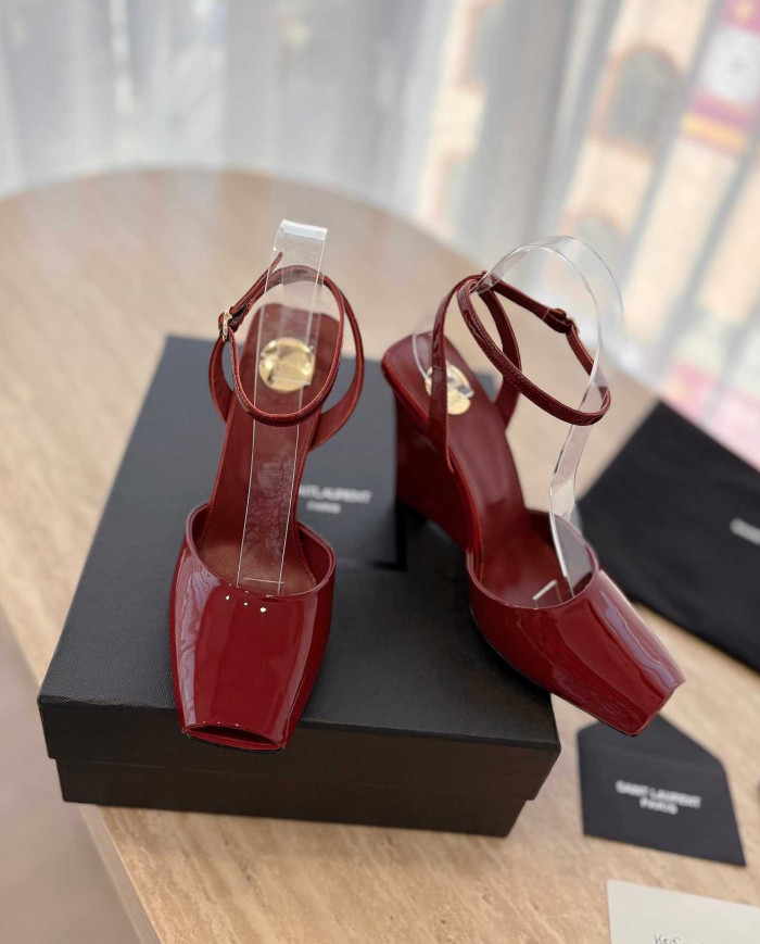 Saint Laurent Square Toe Wedge Sandals