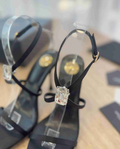 Saint Laurent Rhinestone Square Toe High Heel Sandals