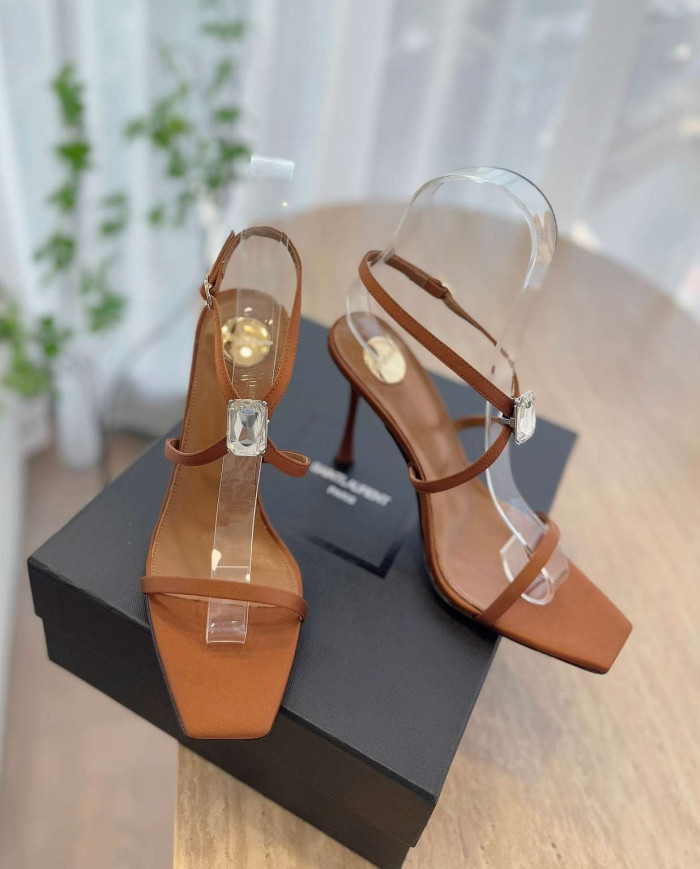 Saint Laurent Rhinestone Square Toe High Heel Sandals