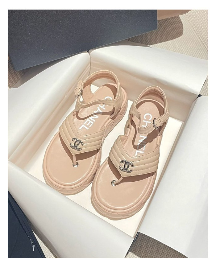 Chanel Classic Quilted Platform Thong Sandals