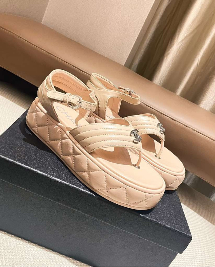 Chanel Classic Quilted Platform Thong Sandals