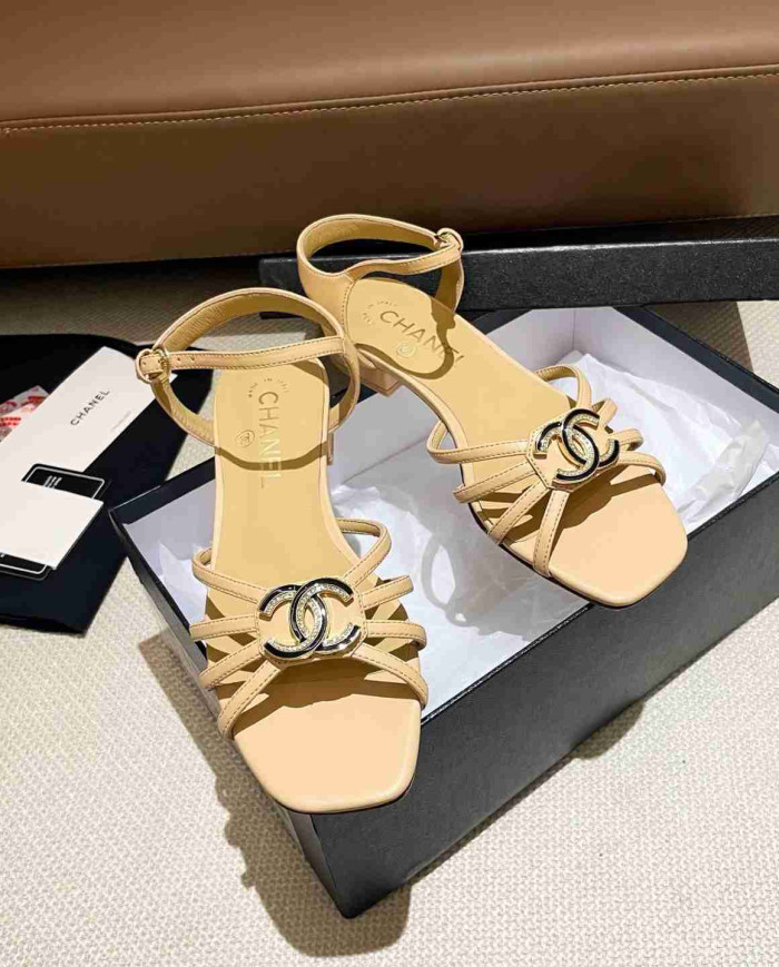 Chanel Women's Criss Cross Strap Square Toe Sandals