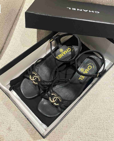 Chanel Women's Criss Cross Strap Square Toe Sandals