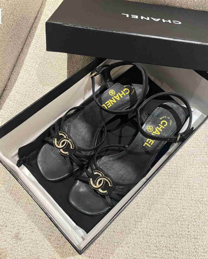 Chanel Women's Criss Cross Strap Square Toe Sandals