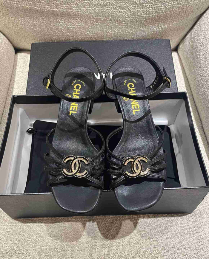 Chanel Women's Criss Cross Strap Square Toe Sandals