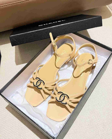 Chanel Women's Criss Cross Strap Square Toe Sandals