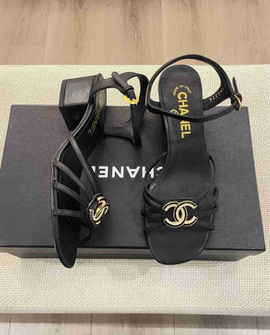 Chanel Women's Criss Cross Strap Square Toe Sandals