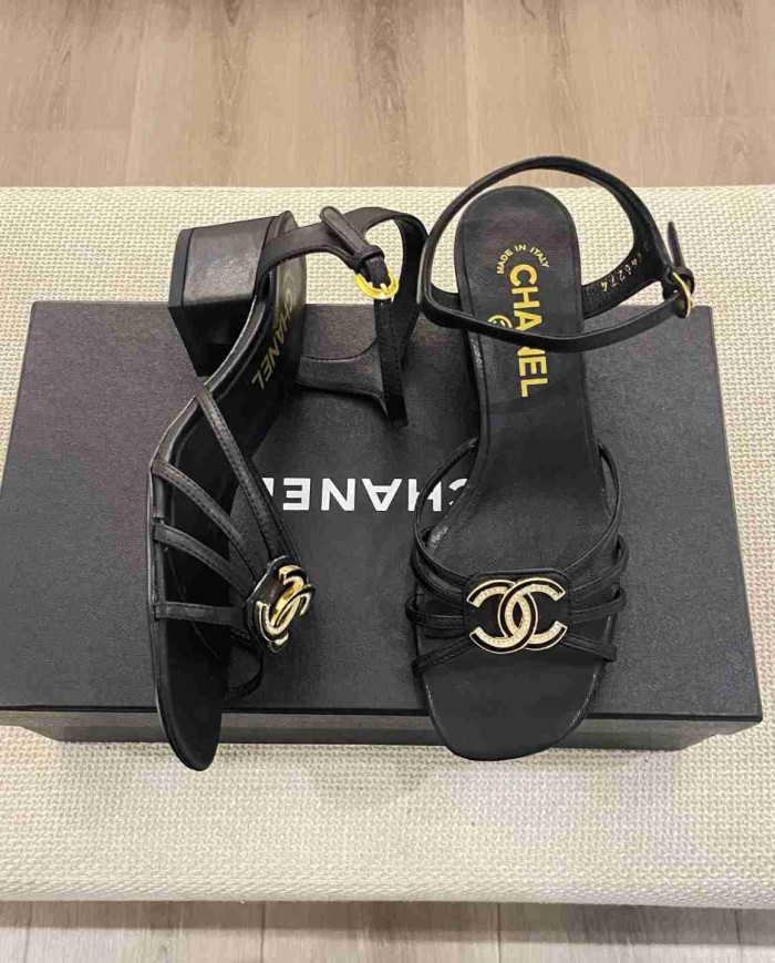 Chanel Women's Criss Cross Strap Square Toe Sandals