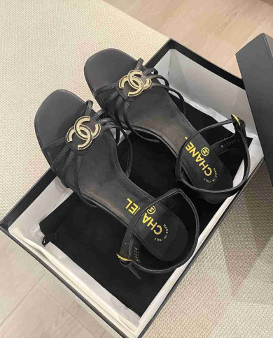 Chanel Women's Criss Cross Strap Square Toe Sandals