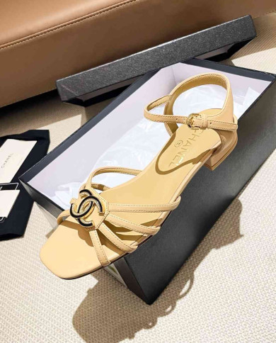 Chanel Women's Criss Cross Strap Square Toe Sandals
