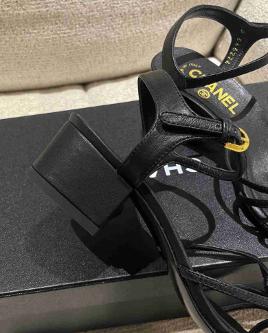 Chanel Women's Criss Cross Strap Square Toe Sandals