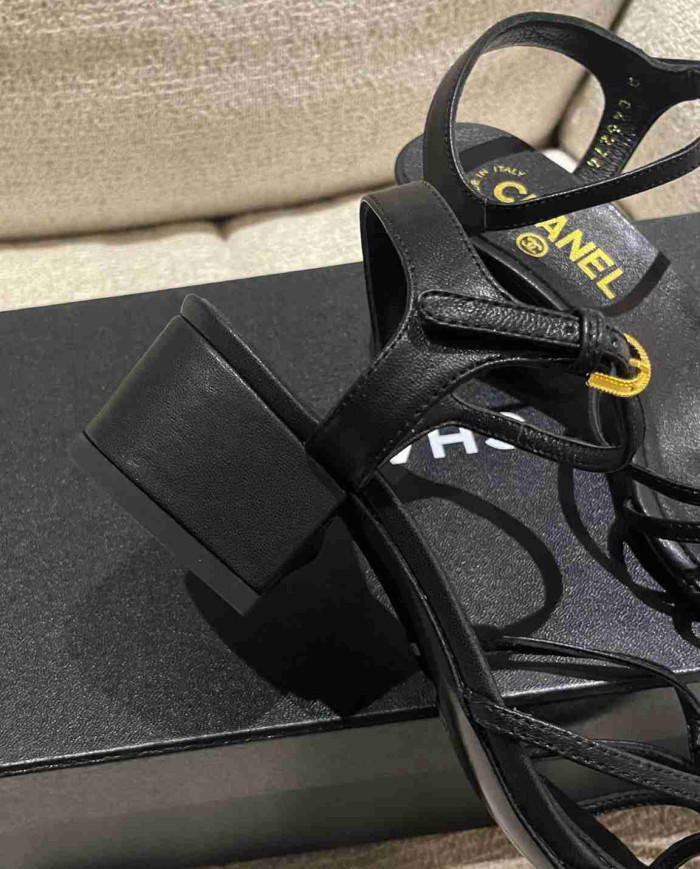 Chanel Women's Criss Cross Strap Square Toe Sandals