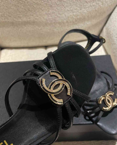 Chanel Women's Criss Cross Strap Square Toe Sandals