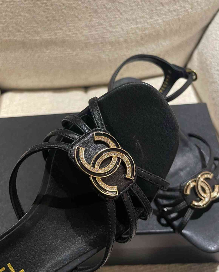 Chanel Women's Criss Cross Strap Square Toe Sandals