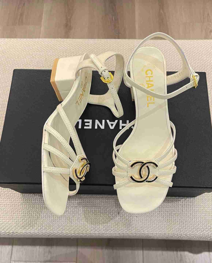 Chanel Women's Criss Cross Strap Square Toe Sandals