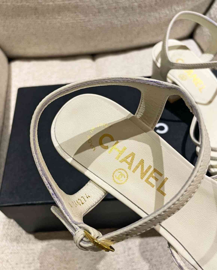 Chanel Women's Criss Cross Strap Square Toe Sandals