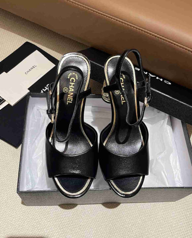 Chanel Women's Peep Toe Embellished Block Heel Sandals