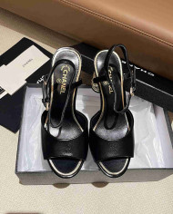Chanel Women's Peep Toe Embellished Block Heel Sandals