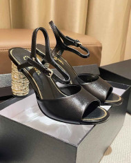 Chanel Women's Peep Toe Embellished Block Heel Sandals
