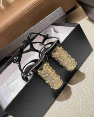 Chanel Women's Peep Toe Embellished Block Heel Sandals